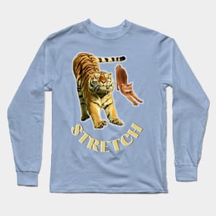Stretch exercise by a tiger and a cat - gold text Long Sleeve T-Shirt
